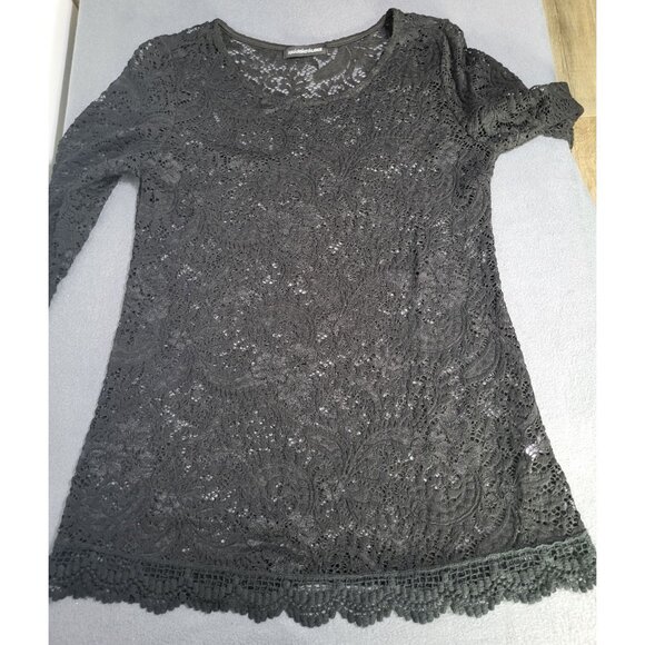 VTG Women's LG Whimsigoth Full Lace Long Sleeve Top Blouse See through y2k black - Picture 4 of 10